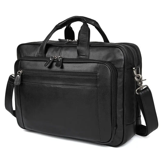 Genuine Crazy Horse Leather Men's Briefcase, 17" Laptop Business Bag