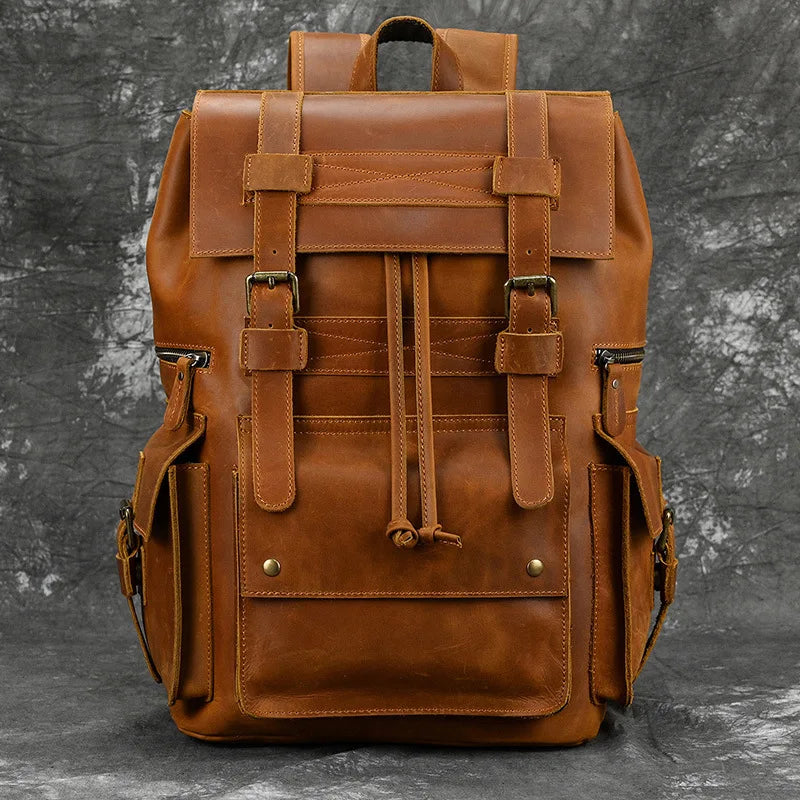 Men’s Genuine Leather Backpack, 17" Laptop Large Travel Bag