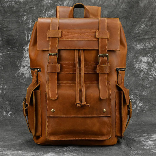 Men’s Genuine Leather Backpack, 17" Laptop Large Travel Bag