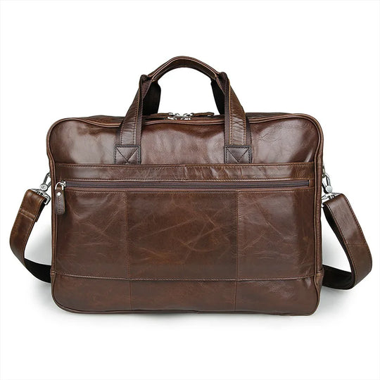 Genuine Crazy Horse Leather Men's Briefcase, 17" Laptop Business Bag