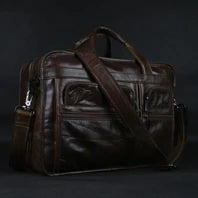 Genuine Crazy Horse Leather Men's Briefcase, 17" Laptop Business Bag