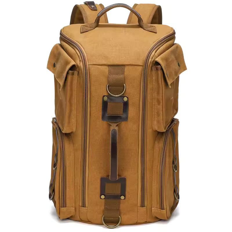 Vintage Leather 16 inch Laptop Backpack and Bag Two-In-One, Waxed Canvas Shoulder Rucksack, Carry-On Travel Bag-Backpack for Men and Women