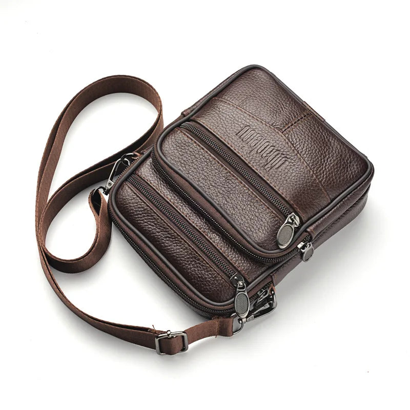 Men’s Leather Crossbody Bag, Vertical Multifunctional Messenger