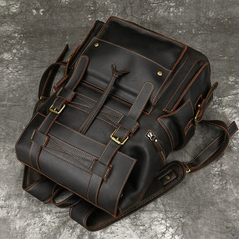 Men’s Genuine Leather Backpack, 17" Laptop Large Travel Bag