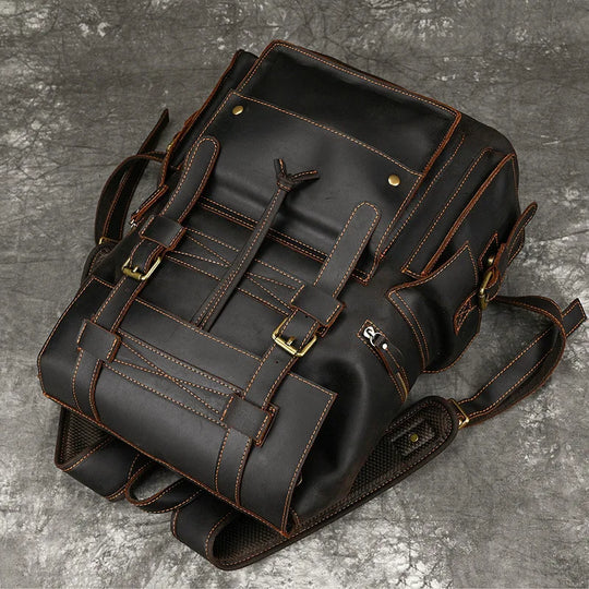 Men’s Genuine Leather Backpack, 17" Laptop Large Travel Bag