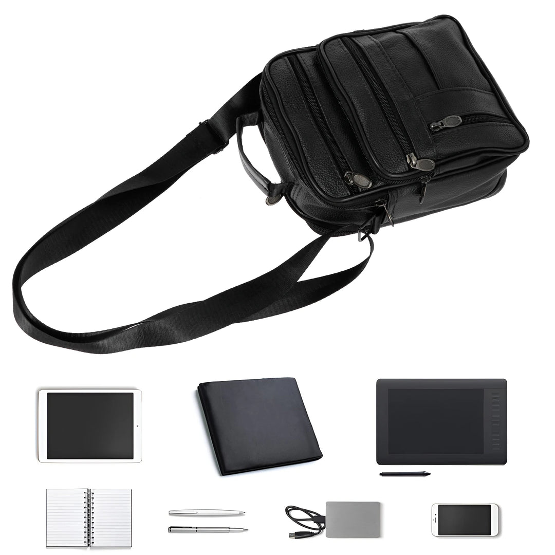 Men’s Leather Crossbody Chest Bag, Small Shoulder Daypack