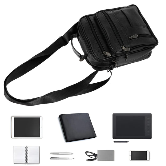 Men’s Leather Crossbody Chest Bag, Small Shoulder Daypack