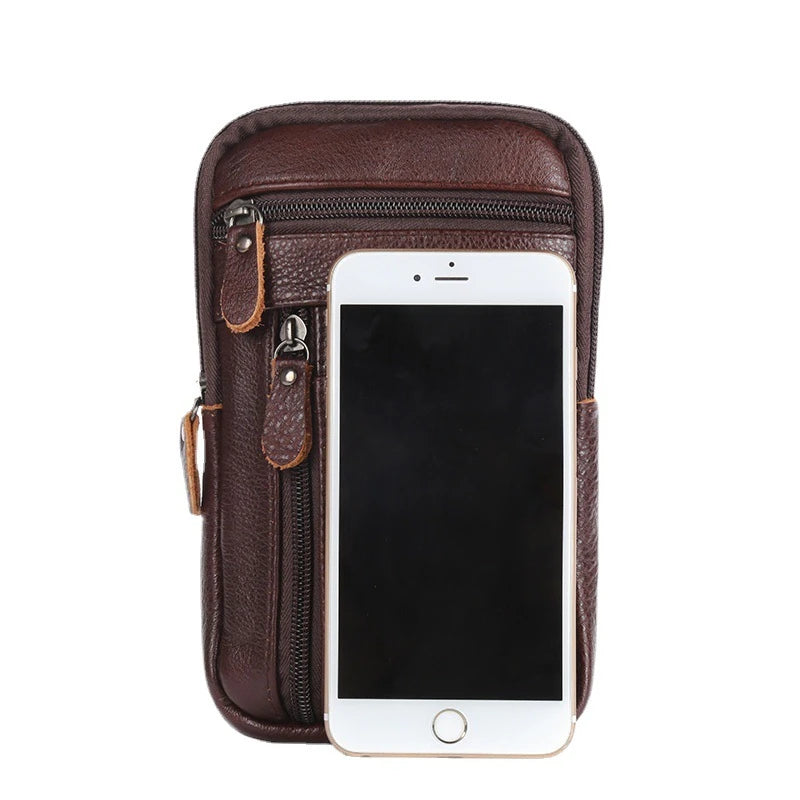 Men’s Genuine Leather Phone Bag, Mini Waist Crossbody Pouch
