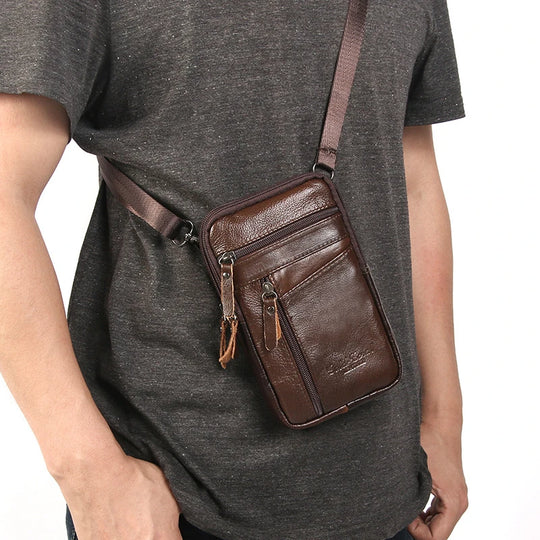 Men’s Genuine Leather Waist Bag, Phone Pouch Crossbody Pack