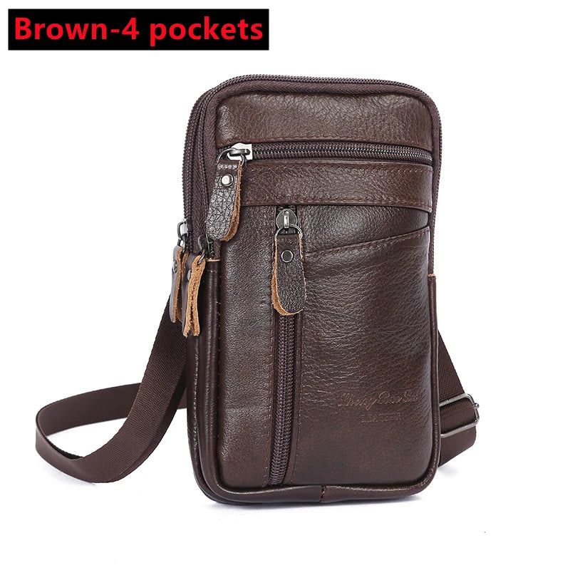 Men’s Genuine Leather Waist Bag, Phone Pouch Crossbody Pack