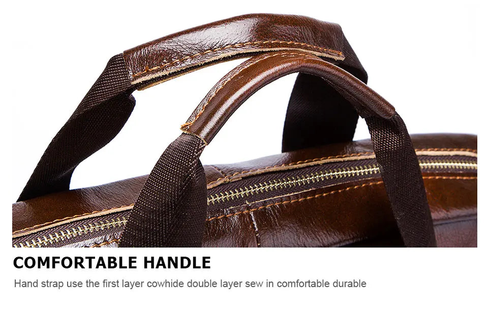 Genuine Leather Men's Briefcase, Business Laptop Messenger Bag