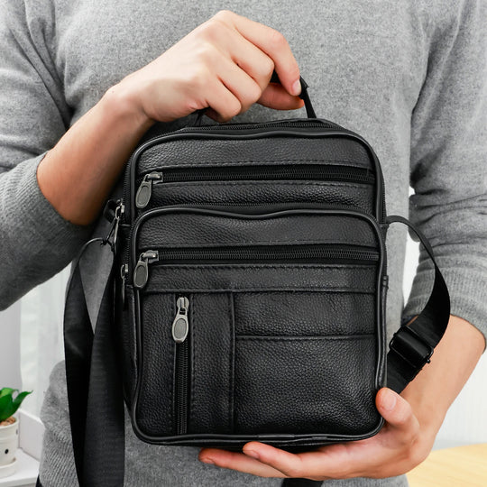Men’s Leather Crossbody Chest Bag, Small Shoulder Daypack