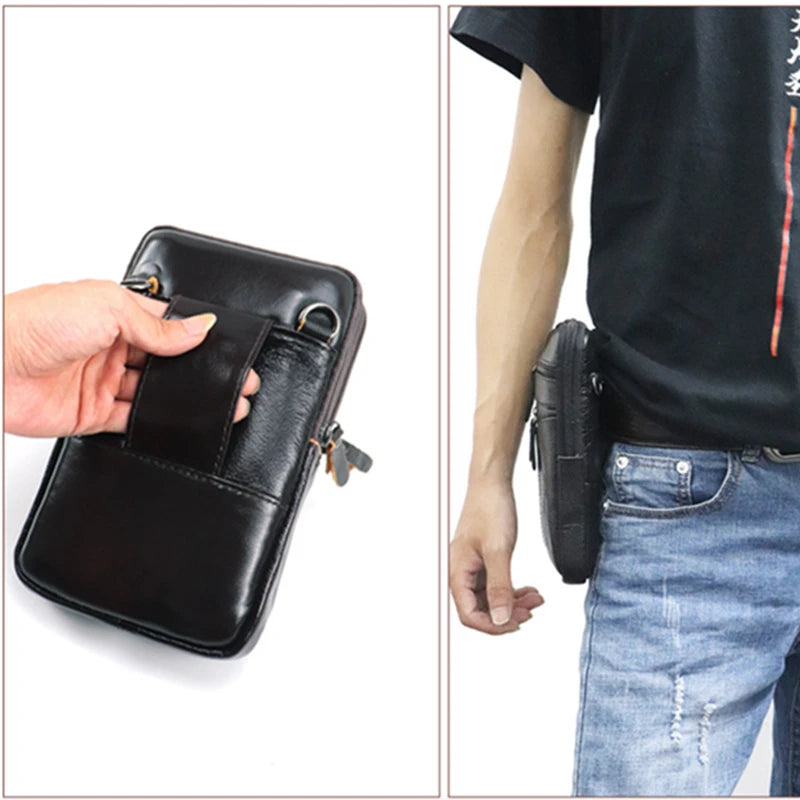 Men’s Genuine Leather Waist Bag, Phone Pouch Crossbody Pack