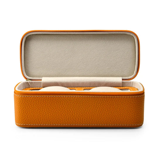 Designer Orange Leather Watch Case - 2 Slots