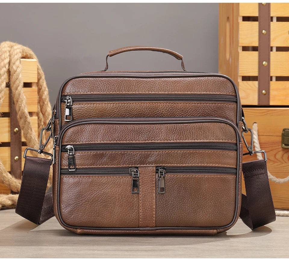 Men’s Genuine Cowhide Leather Shoulder Bag, Business Messenger