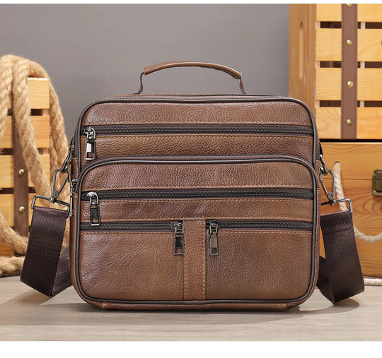 Men’s Genuine Cowhide Leather Shoulder Bag, Business Messenger