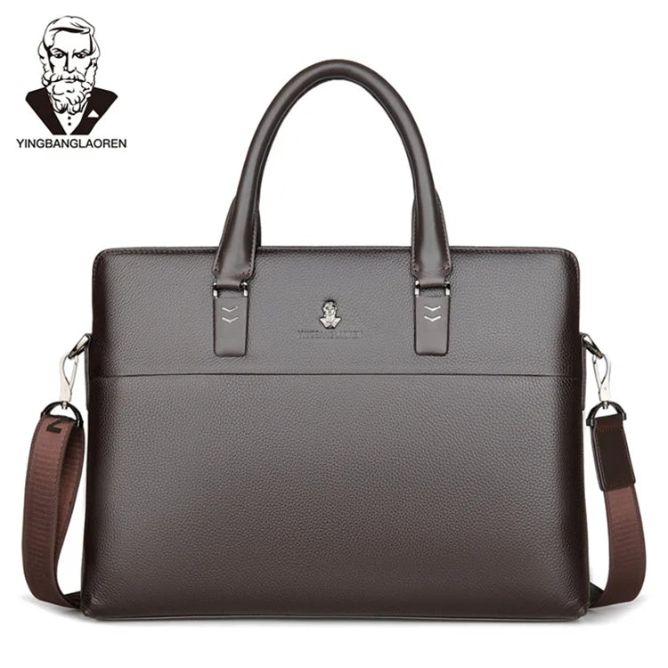 Men’s Genuine Leather Briefcase, Double Zipper Business Bag