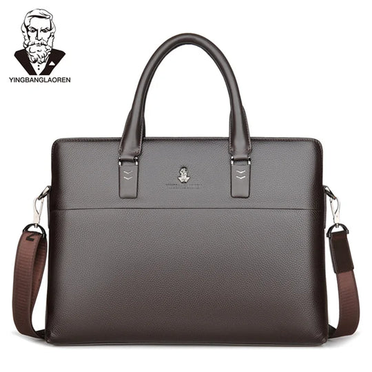 Men’s Genuine Leather Briefcase, Double Zipper Business Bag