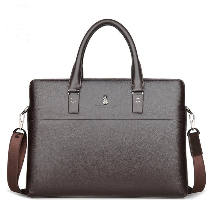 Men’s Genuine Leather Briefcase, Double Zipper Business Bag