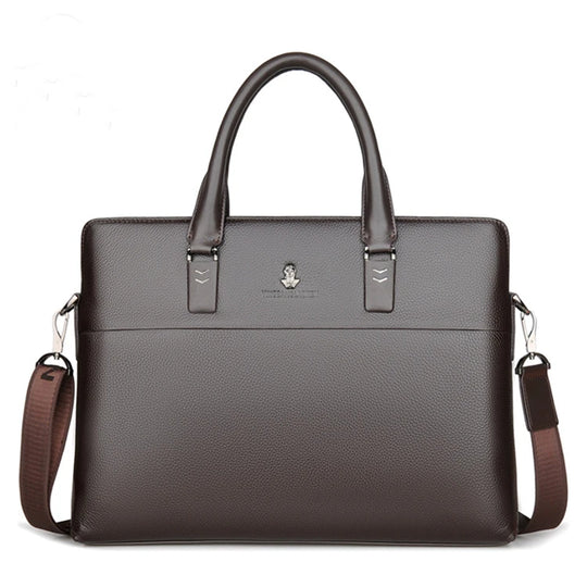Men’s Genuine Leather Briefcase, Double Zipper Business Bag
