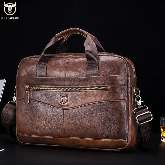 Men’s Genuine Leather Briefcase, 14" Laptop Business Messenger Bag