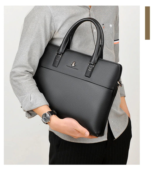 Men’s Genuine Leather Briefcase, Double Zipper Business Bag