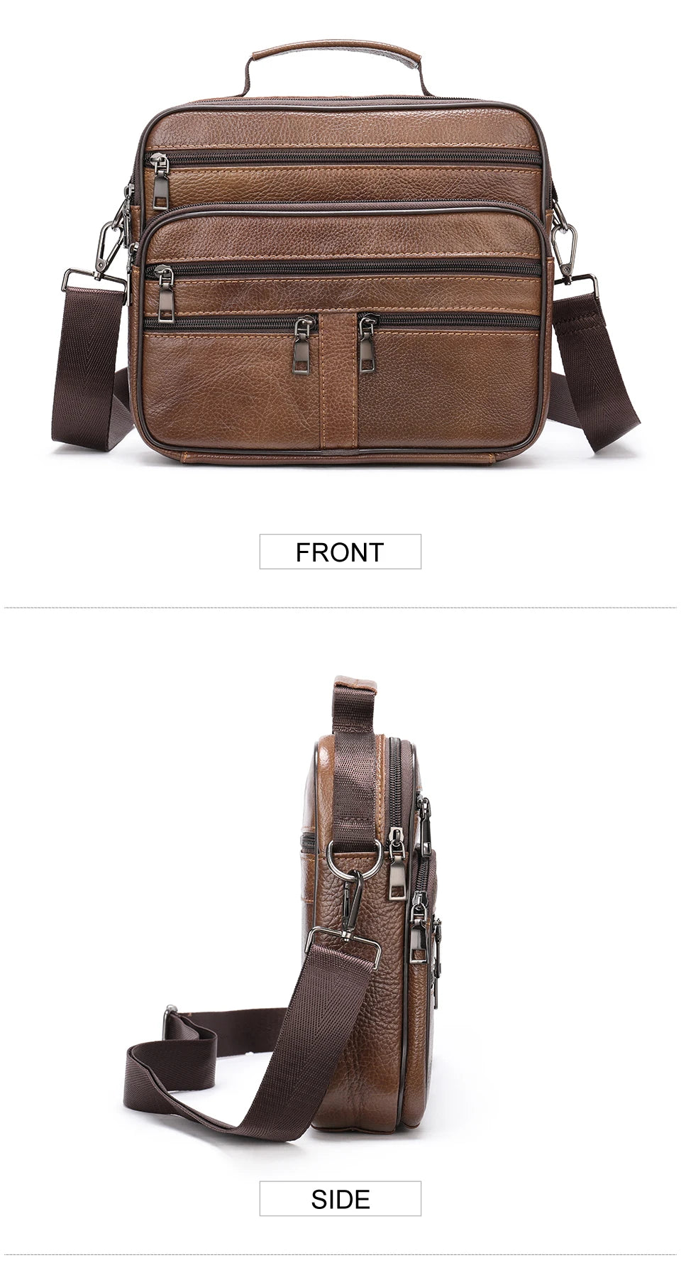Men’s Genuine Cowhide Leather Shoulder Bag, Business Messenger