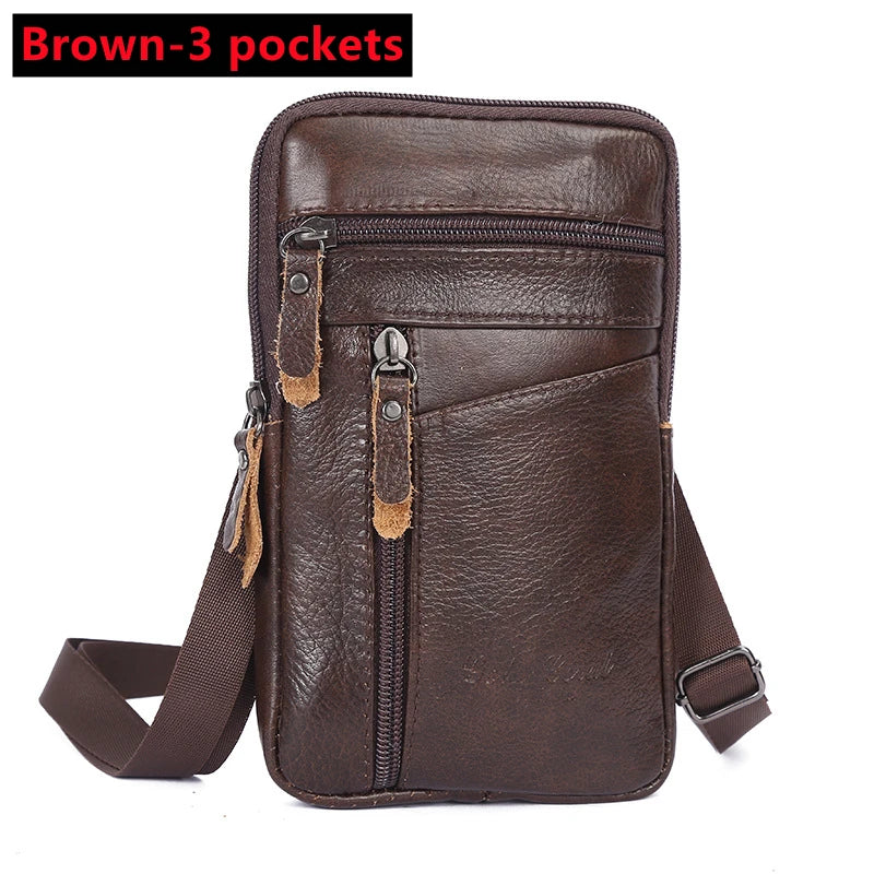 Men’s Genuine Leather Waist Bag, Phone Pouch Crossbody Pack
