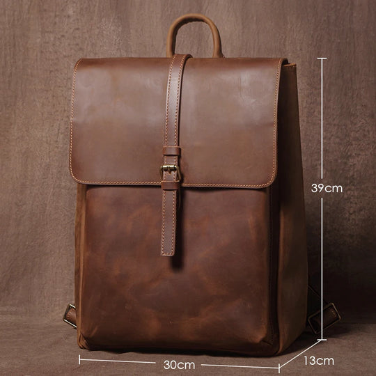 Men’s Retro Genuine Leather Backpack, Flap Travel Commuter Bag