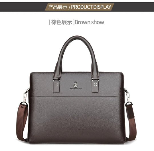 Men’s Genuine Leather Briefcase, Double Zipper Business Bag