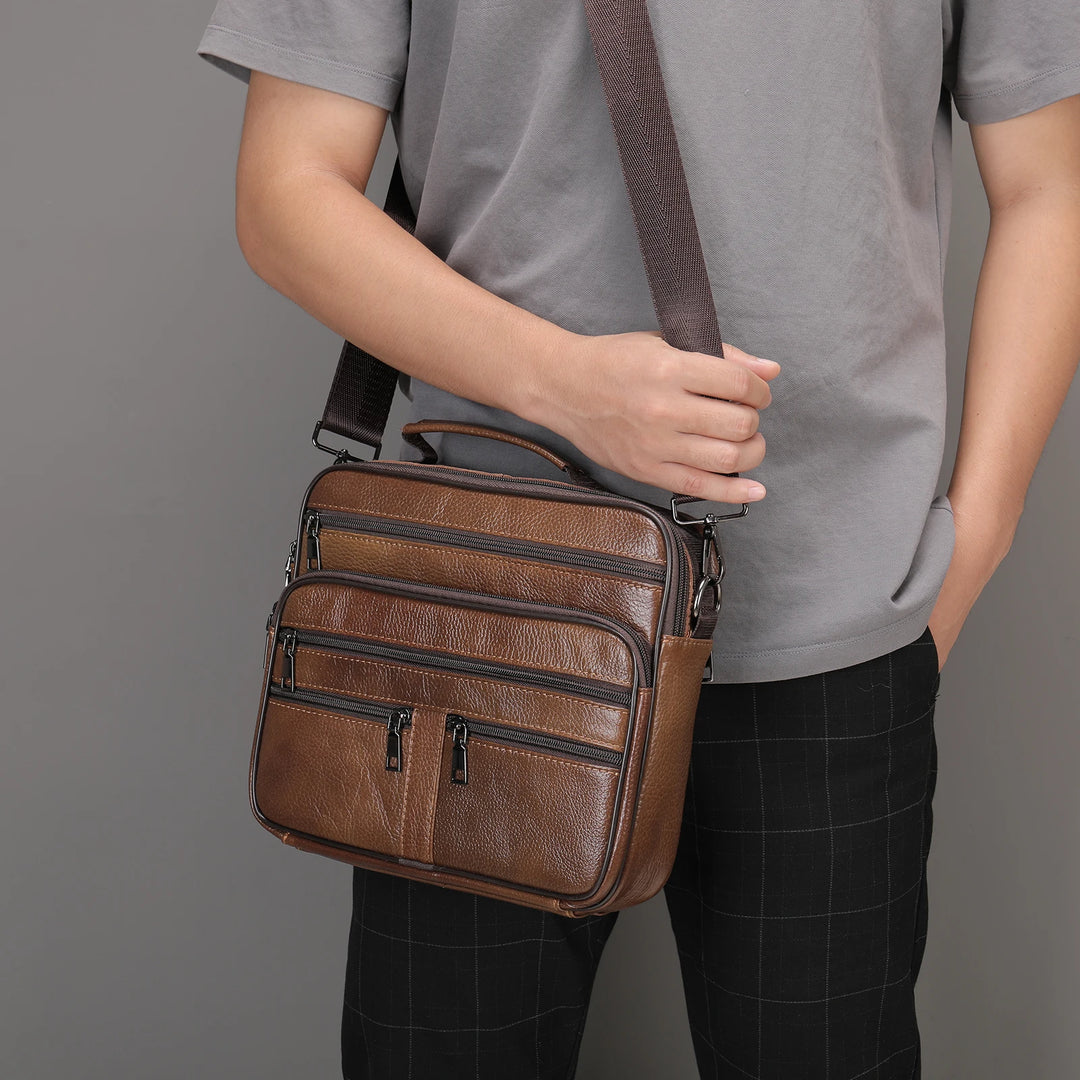 Men’s Genuine Cowhide Leather Shoulder Bag, Business Messenger