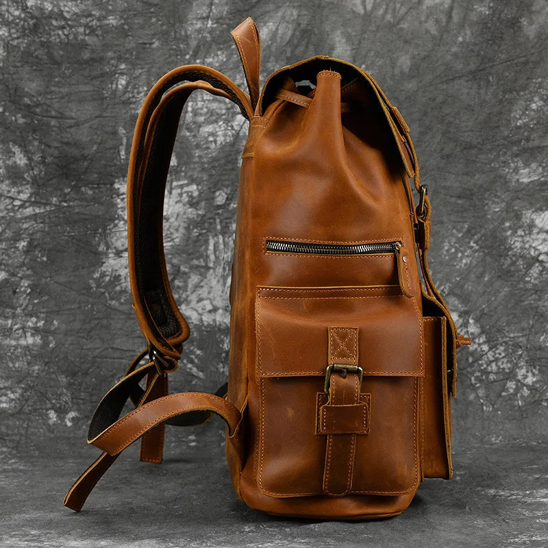 Men’s Genuine Leather Backpack, 17" Laptop Large Travel Bag
