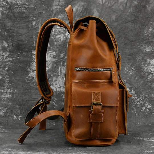 Men’s Genuine Leather Backpack, 17" Laptop Large Travel Bag