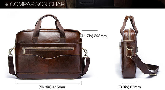 Genuine Leather Men's Briefcase, Business Laptop Messenger Bag