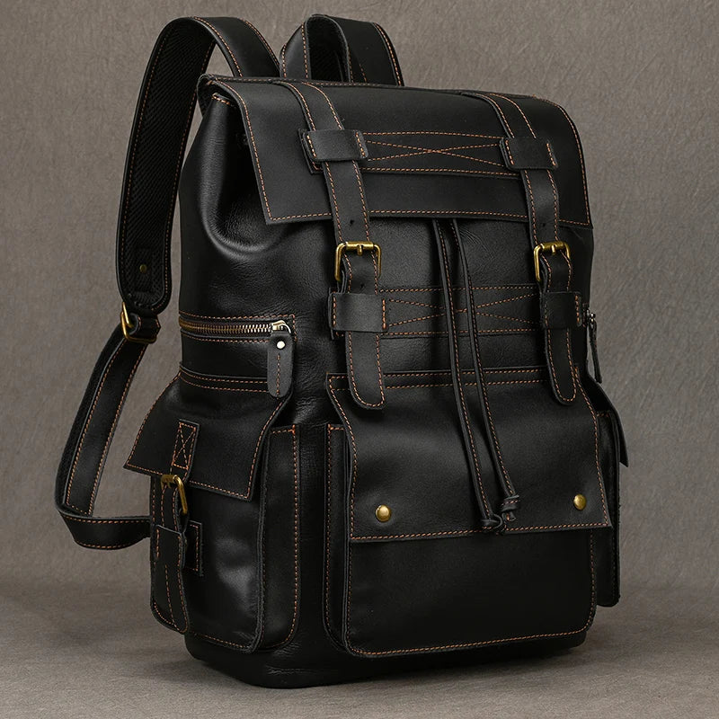 Men’s Genuine Leather Backpack, 17" Laptop Large Travel Bag