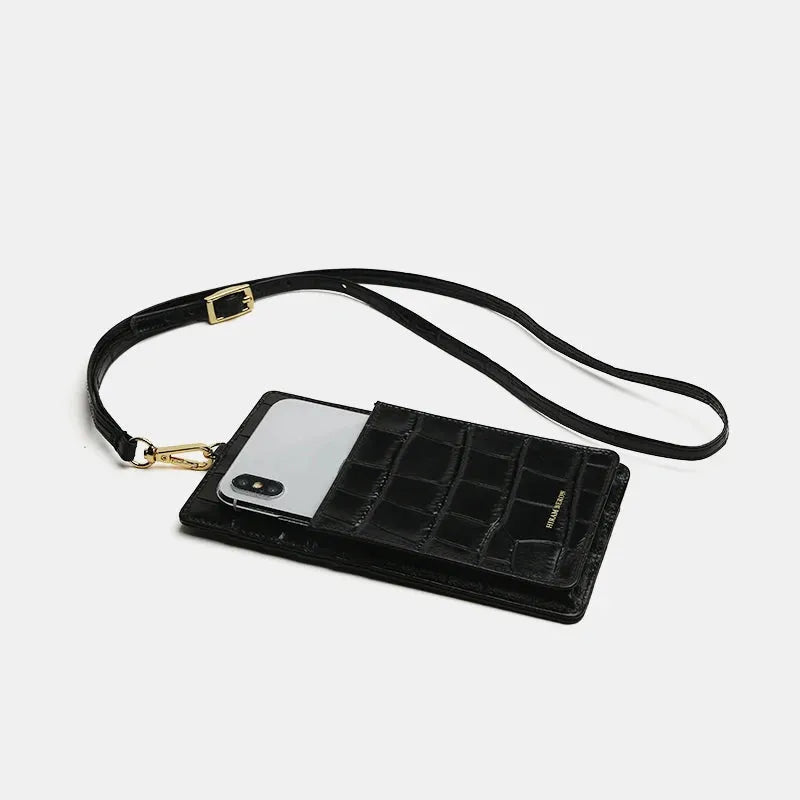 Luxury Croco Mobile Phone Bag, Purse & Wallet with Lanyard - Leather Purse Backpack
