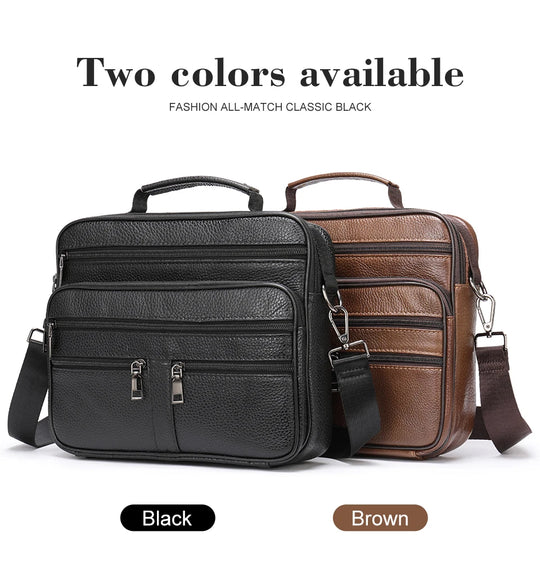 Men’s Genuine Cowhide Leather Shoulder Bag, Business Messenger