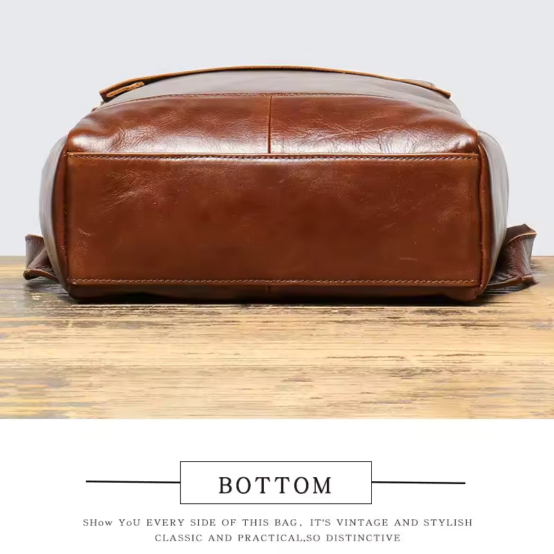 Retro Style Top Layer Cowhide Men's Travel Backpack, Women's Genuine Leather Computer Backpack, Large Capacity Handbag