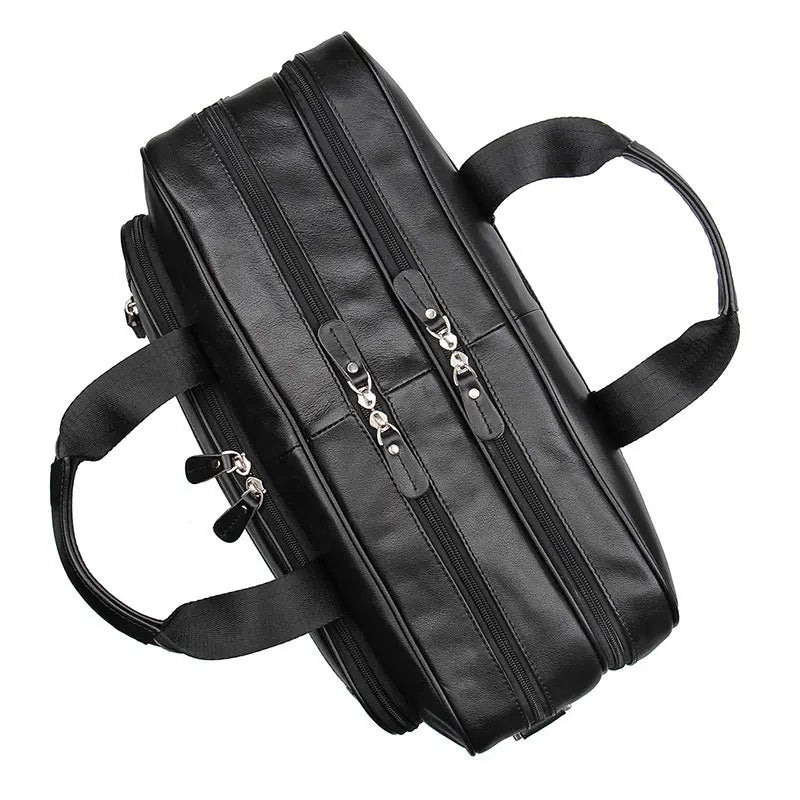 Genuine Crazy Horse Leather Men's Briefcase, 17" Laptop Business Bag
