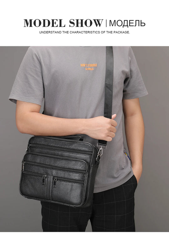 Men’s Genuine Cowhide Leather Shoulder Bag, Business Messenger