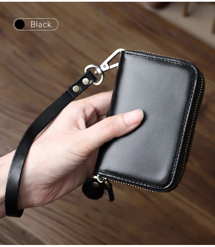 Genuine Leather Key Wallet, Double Zipper Key Organizer Pouch