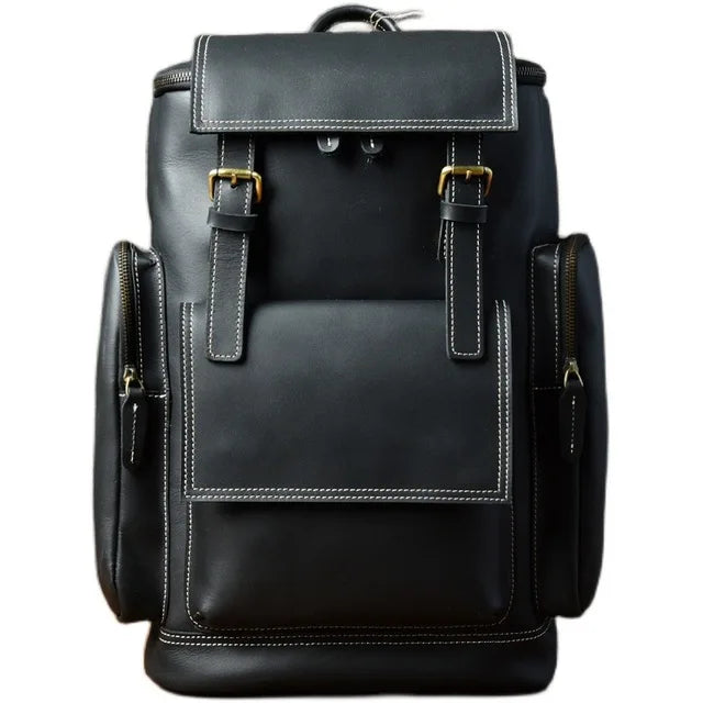 Vintage Crazy Horse Leather Backpack for Men, Large Hiking Bag