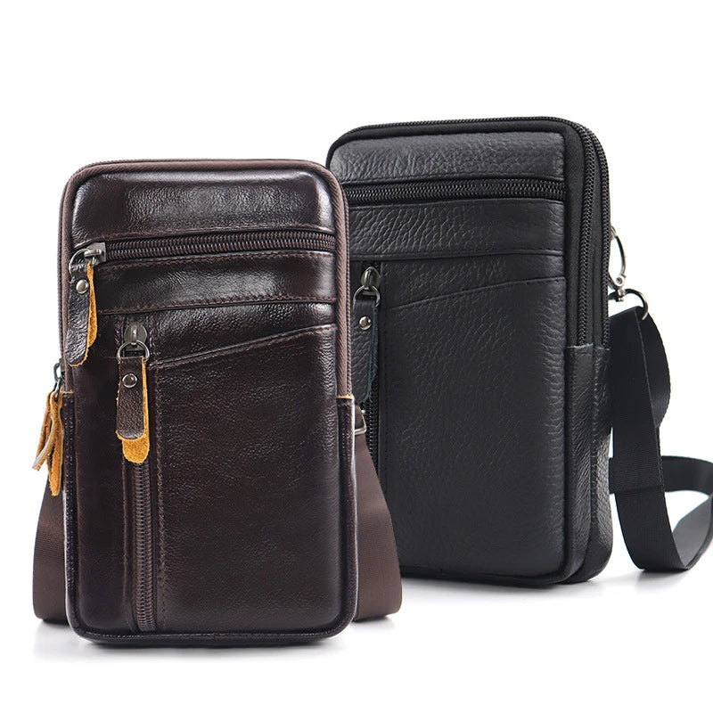 Men’s Genuine Leather Phone Bag, Mini Waist Crossbody Pouch