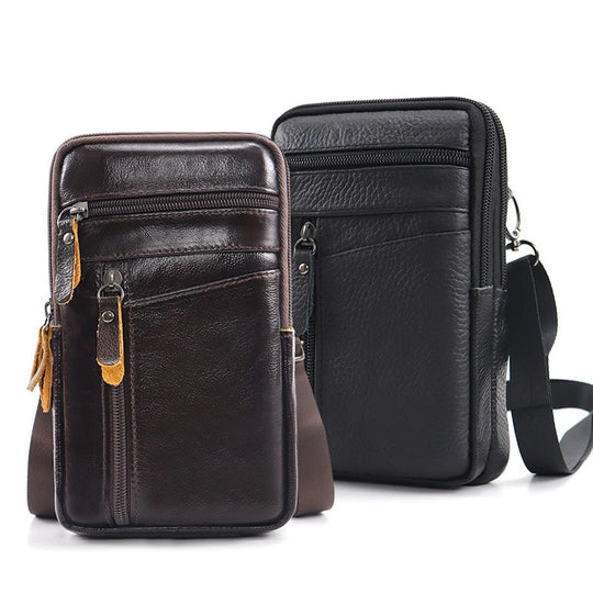 Men’s Genuine Leather Phone Bag, Mini Waist Crossbody Pouch