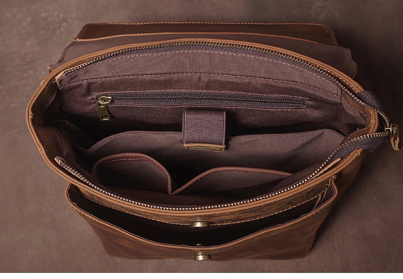 Men’s Retro Genuine Leather Backpack, Flap Travel Commuter Bag