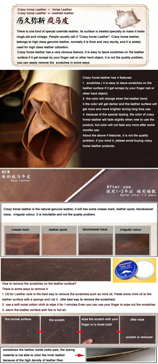 Genuine Crazy Horse Leather Men's Briefcase, 17" Laptop Business Bag