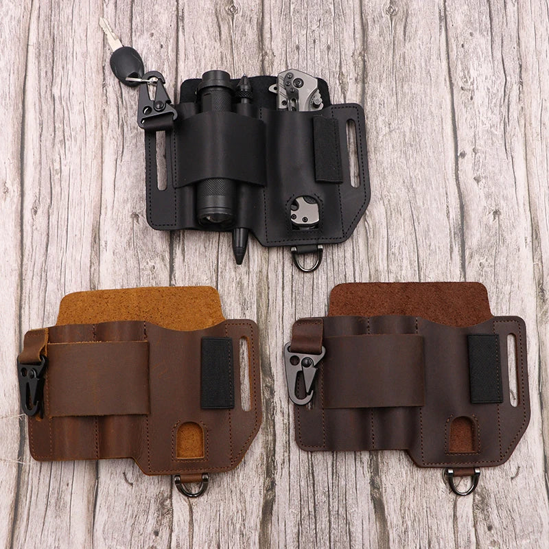 Genuine Leather Tactical Waist Pack, EDC Outdoor Tool Pouch