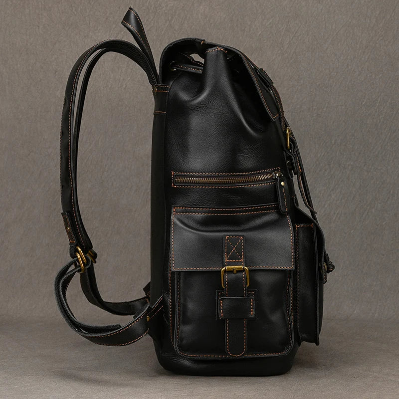 Men’s Genuine Leather Backpack, 17" Laptop Large Travel Bag