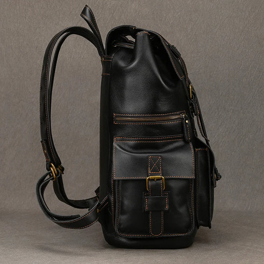 Men’s Genuine Leather Backpack, 17" Laptop Large Travel Bag