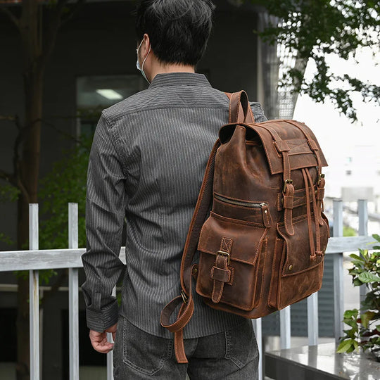Men’s Genuine Leather Backpack, 17" Laptop Large Travel Bag